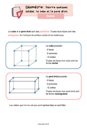 Décrire quelques solides le cube et le pavé droit – Leçon de géométrie pour le ce2 - PDF gratuit à imprimer