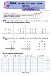 La soustraction avec retenue - Méthode 1 par « cassage » – Évaluation de numération pour le ce2 - PDF à imprimer