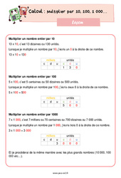 Multiplier par 10, 100, 1000 – Leçon de calcul pour le ce2 - PDF gratuit à imprimer
