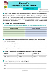 Noms propres ou noms communs – Exercices grammaire pour le ce2 - PDF à imprimer