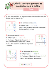 La technique opératoire de la multiplication à 1 chiffre – Leçon de calcul pour le ce2 - PDF gratuit à imprimer