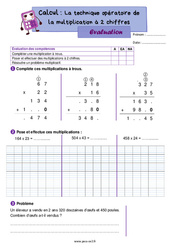 Technique opératoire de la multiplication à 2 chiffres – Évaluation de calcul pour le ce2 - PDF à imprimer