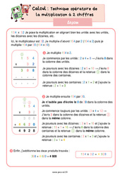 Technique opératoire de la multiplication à 2 chiffres – Leçon de calcul pour le ce2 - PDF gratuit à imprimer