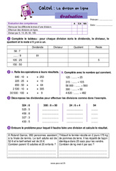 La division en ligne – Évaluation de calcul pour le ce2 - PDF à imprimer