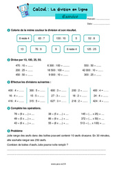 La division en ligne – Exercices de calcul pour le ce2 - PDF à imprimer