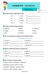 Les préfixes – Exercices de vocabulaire pour le ce2 - PDF à imprimer
