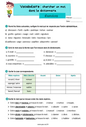 Chercher un mot dans le dictionnaire – Exercices de vocabulaire pour le ce2 - PDF à imprimer