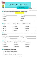 Les suffixes – Exercices de vocabulaire pour le ce2 - PDF à imprimer