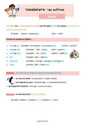 Les suffixes – Leçon de vocabulaire pour le ce2 - PDF gratuit à imprimer