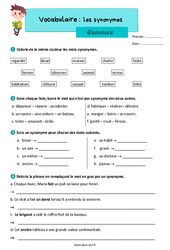 Les synonymes – Exercices de vocabulaire pour le ce2 - PDF à imprimer