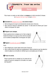 Tracer des cercles – Leçon de géométrie pour le cm1 - PDF gratuit à imprimer