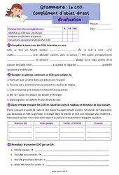 Le COD : Complément d’objet direct – Évaluation de grammaire pour le cm1 - PDF à imprimer
