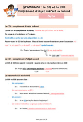 Le COI et le COS Complément d’objet indirect ou second – Leçon de grammaire pour le cm1 - PDF gratuit à imprimer