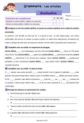 Les articles – Évaluation de grammaire pour le cm1 - PDF à imprimer