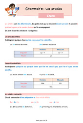 Les articles – Leçon de grammaire pour le cm1 - PDF gratuit à imprimer