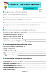 Les pronoms personnels – Exercices de grammaire pour le cm1 - PDF à imprimer