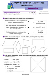 Identifier et décrire les quadrilatères – Évaluation de géométrie pour le cm1 - PDF à imprimer