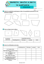 Identifier et décrire les quadrilatères – Exercices de géométrie pour le cm1 - PDF à imprimer