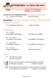 Le féminin des noms – Leçon d'orthographe pour le cm1 - PDF gratuit à imprimer