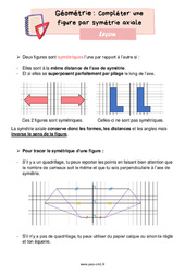 Compléter une figure par symétrie axiale – Leçon de géométrie pour le cm1 - PDF gratuit à imprimer