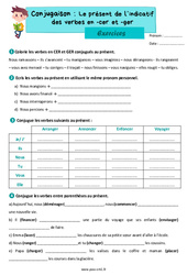 Le présent de l’indicatif des verbes en -cer et -ger – Exercices de conjugaison pour le cm1 - PDF à imprimer
