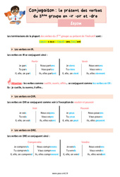 Le présent des verbes du 3ème groupe en -ir -oir et -dre – Leçon de conjugaison pour le cm1 - PDF gratuit à imprimer