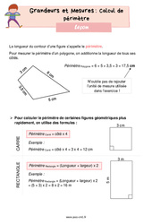 Calcul de périmètre – Leçon de grandeurs et mesures pour le cm1 - PDF gratuit à imprimer