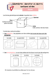 Identifier et décrire quelques solides – Leçon de géométrie pour le cm1 - PDF gratuit à imprimer