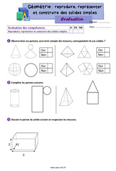 Reproduire, représenter et construire des solides simples – Évaluation de géométrie pour le cm1 - PDF à imprimer