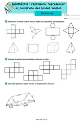 Reproduire, représenter et construire des solides simples – Exercices de géométrie pour le cm1 - PDF à imprimer