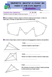 Identifier et classer des angles à l’aide d’une équerre – Évaluation de géométrie pour le cm1