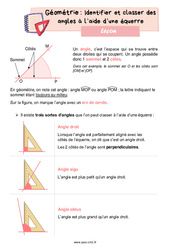 Identifier et classer des angles à l’aide d’une équerre – Leçon de géométrie pour le cm1 - PDF gratuit à imprimer
