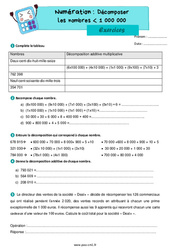 Décomposer les nombres inférieur à 1 000 000 – Exercices de numération pour le cm1 - PDF à imprimer