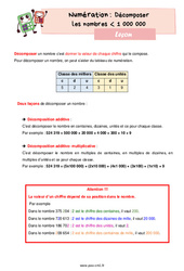 Décomposer les nombres inférieur à 1 000 000 – Leçon de numération pour le cm1 - PDF gratuit à imprimer