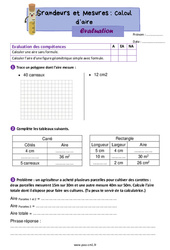 Calcul d’aire – Évaluation de grandeurs et mesures pour le cm1 - PDF à imprimer