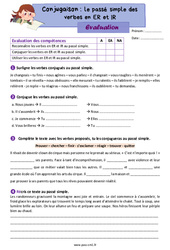 Le passé simple des verbes en ER et IR – Évaluation de conjugaison pour le cm1 - PDF à imprimer