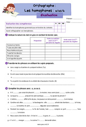 Les homophones : a/as/à – Évaluation d'orthographe pour le cm1 - PDF à imprimer