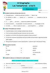 Les homophones : a/as/à – Exercices d'orthographe pour le cm1 - PDF à imprimer