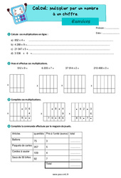 Multiplier par un nombre à un chiffre – Exercices de calcul pour le cm1 - PDF à imprimer