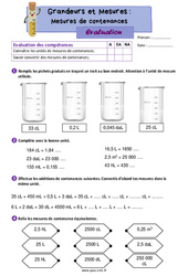 Mesures de contenances – Évaluation de grandeurs et mesures pour le cm1 - PDF à imprimer
