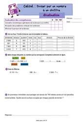 Diviser par un nombre à un chiffre – Évaluation de calcul pour le cm1 - PDF à imprimer