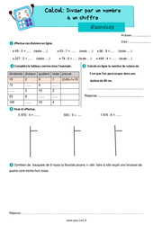Diviser par un nombre à un chiffre – Exercices de calcul pour le cm1 - PDF à imprimer