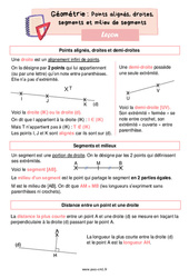 Points alignés, droites, segments et milieu de segments – Leçon de géométrie pour le cm1 - PDF gratuit à imprimer