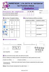 Lire, écrire et représenter des fractions simples – Évaluation de numération pour le cm1 - PDF à imprimer