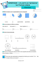 Lire, écrire et représenter des fractions simples – Exercices de numération pour le cm1 - PDF à imprimer