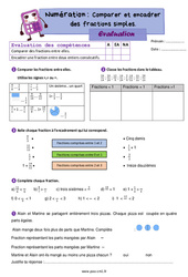 Comparer et encadrer des fractions simples – Évaluation de numération pour le cm1 - PDF à imprimer