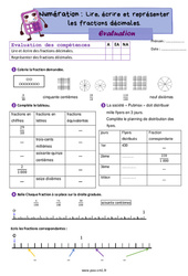 Lire écrire et représenter des fractions décimales – Evaluation de numération pour le Cm1 - PDF à imprimer