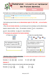 Lire écrire et représenter des fractions décimales – Leçon de numération pour le cm1 - PDF gratuit à imprimer