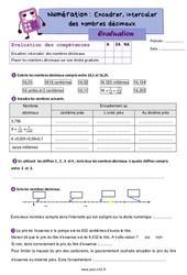 Encadrer, intercaler des nombres décimaux – Evaluation de numération pour le Cm1 - PDF à imprimer