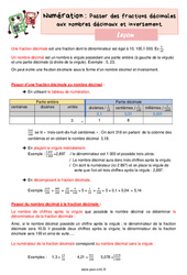 Passer des fractions décimales aux nombres décimaux et inversement – Leçon de numération pour le cm1 - PDF gratuit à imprimer
